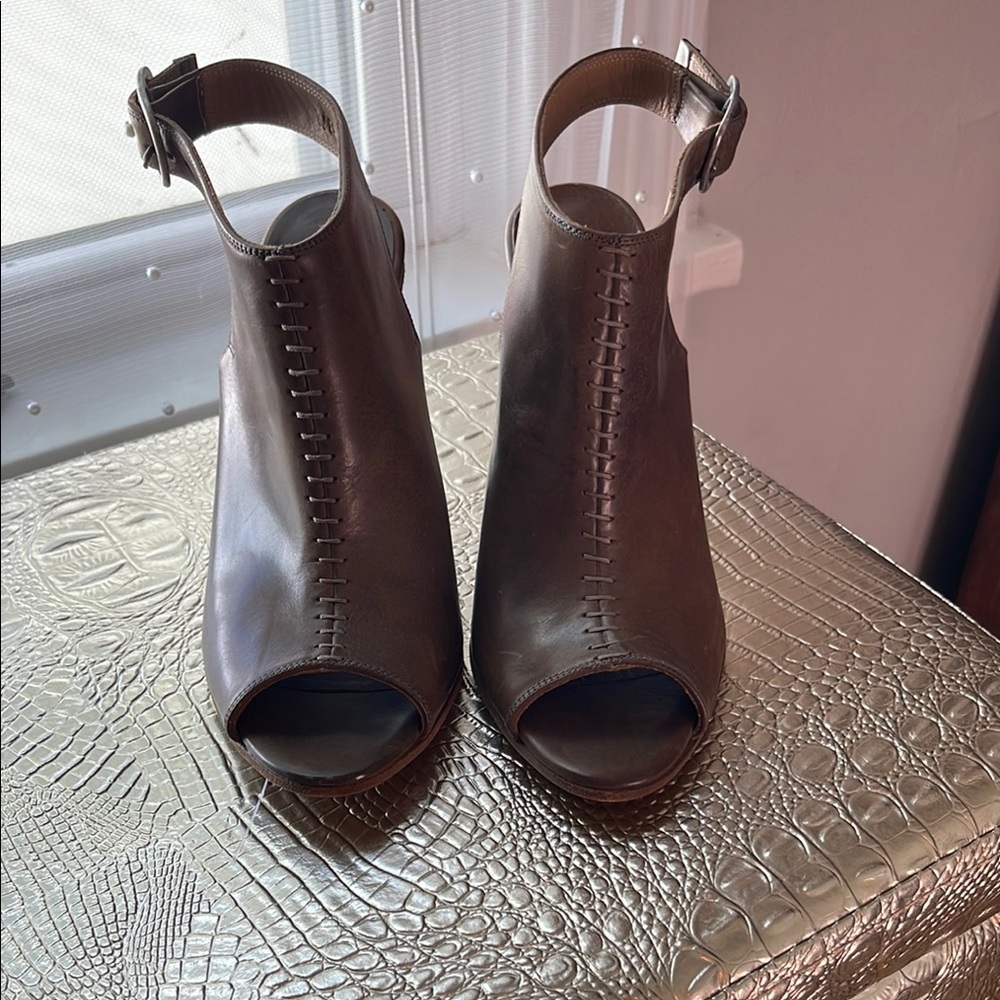 Peter Nappi Brown Peep-Toe Ankle Boots